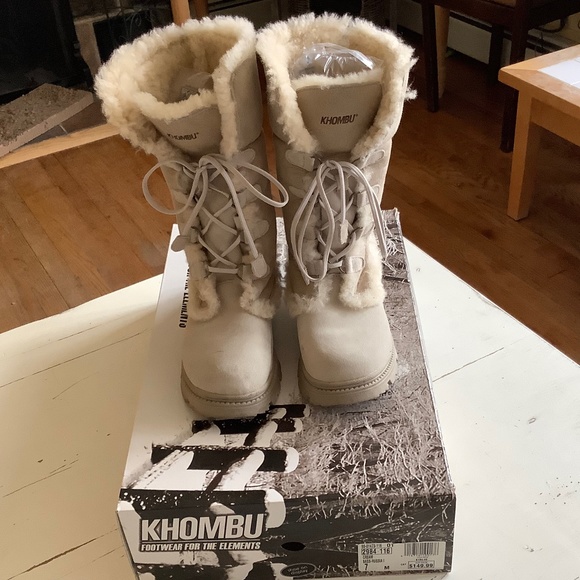 Khombu Cream colored Leather Shearling 'Russia’ Lace Up Boots SZ 7 - Picture 1 of 14